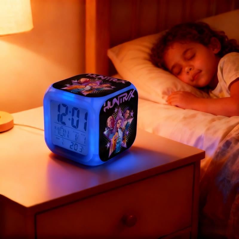 K-Pop Demon Hunters Alarm Clock Colorful LED Digital Clock with Night Light Perfect for Children'S Bedroom or Home Decor Christmas Gift